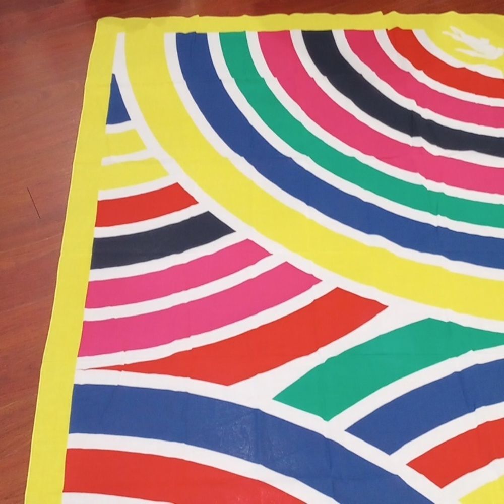 Lacoste Logo Rainbow Pattern Cotton Scarf  75" X 39", Vintage! - Picture 6 of 10